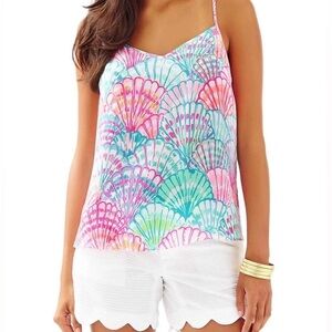 Lilly Pulitzer Oh Shello Dusk Racerback Silk Tank Top Pink Blue size XS